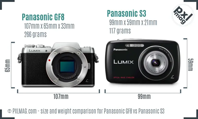 Panasonic GF8 vs Panasonic S3 size comparison