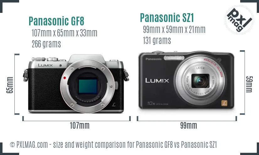 Panasonic GF8 vs Panasonic SZ1 size comparison