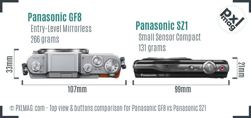 Panasonic GF8 vs Panasonic SZ1 top view buttons comparison
