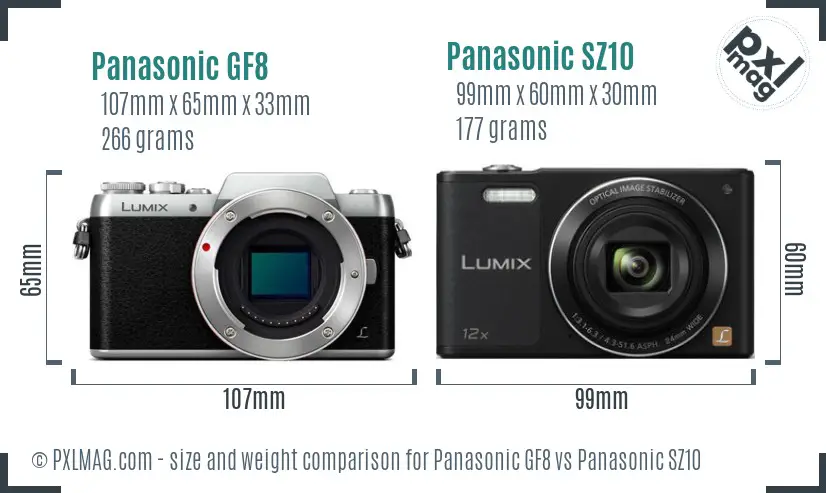 Panasonic GF8 vs Panasonic SZ10 size comparison