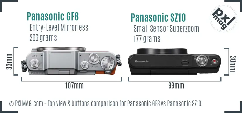 Panasonic GF8 vs Panasonic SZ10 top view buttons comparison
