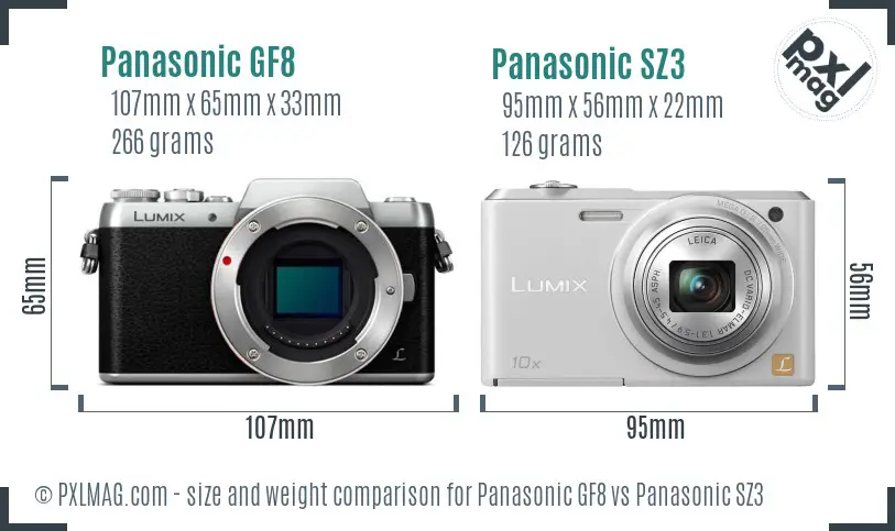 Panasonic GF8 vs Panasonic SZ3 size comparison