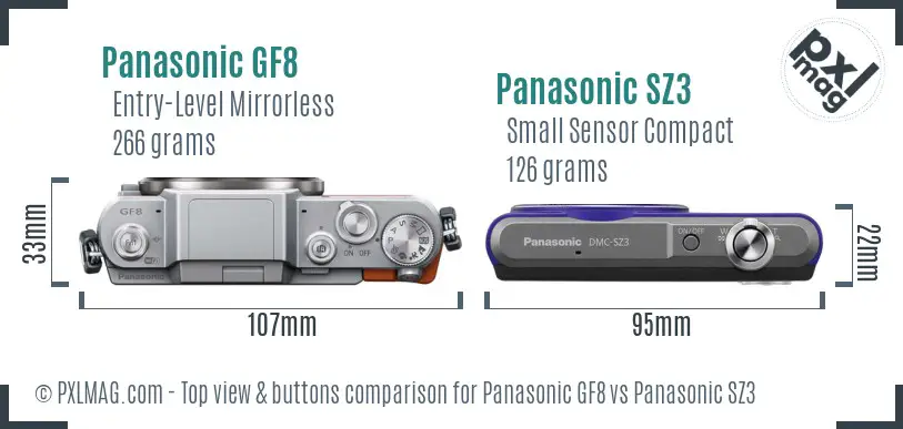 Panasonic GF8 vs Panasonic SZ3 top view buttons comparison