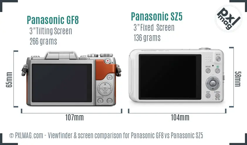 Panasonic GF8 vs Panasonic SZ5 Screen and Viewfinder comparison