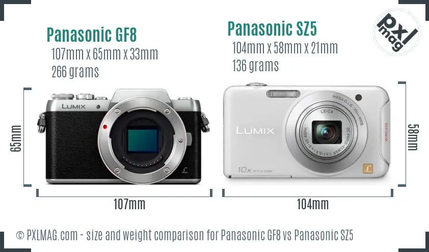 Panasonic GF8 vs Panasonic SZ5 size comparison
