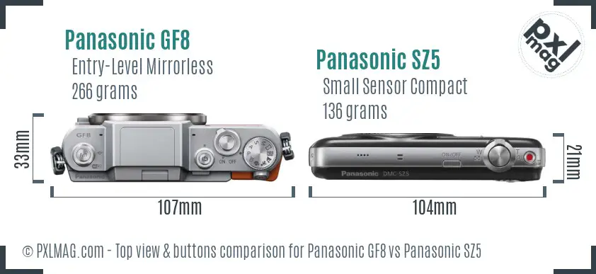 Panasonic GF8 vs Panasonic SZ5 top view buttons comparison