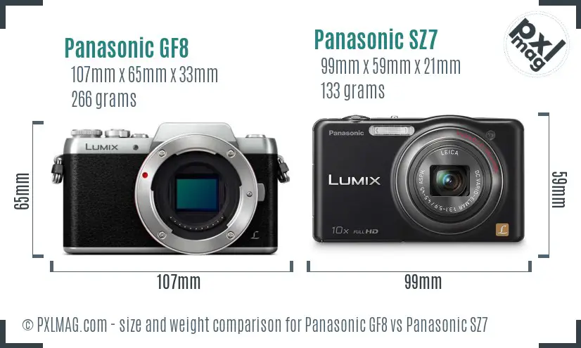 Panasonic GF8 vs Panasonic SZ7 size comparison
