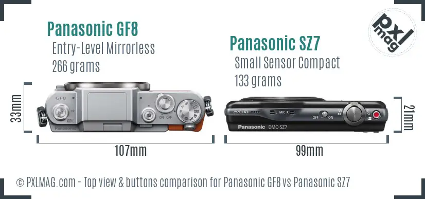 Panasonic GF8 vs Panasonic SZ7 top view buttons comparison