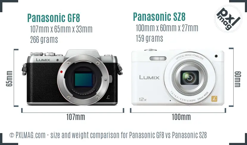 Panasonic GF8 vs Panasonic SZ8 size comparison