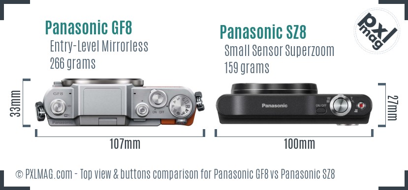Panasonic GF8 vs Panasonic SZ8 top view buttons comparison