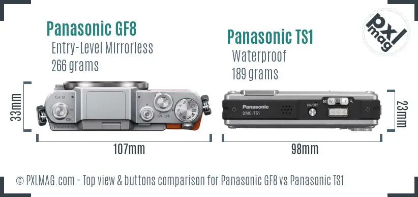 Panasonic GF8 vs Panasonic TS1 top view buttons comparison