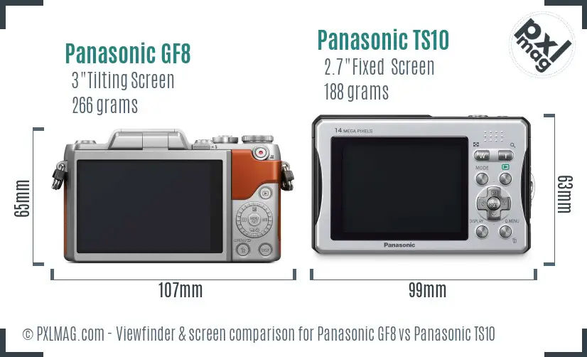 Panasonic GF8 vs Panasonic TS10 Screen and Viewfinder comparison