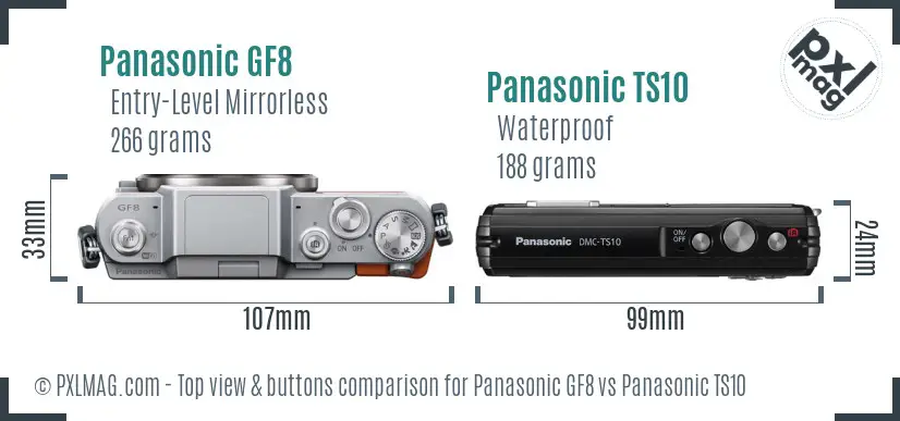 Panasonic GF8 vs Panasonic TS10 top view buttons comparison