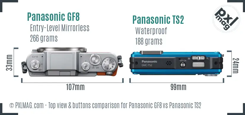 Panasonic GF8 vs Panasonic TS2 top view buttons comparison