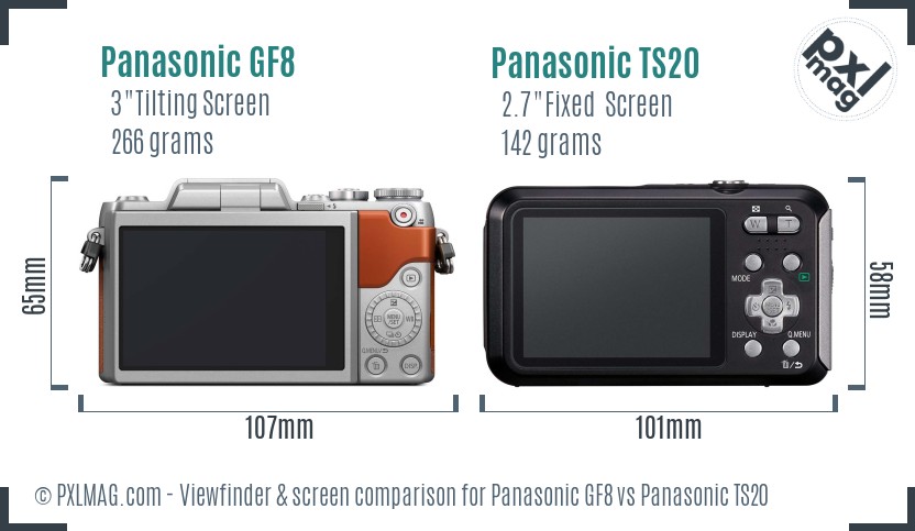 Panasonic GF8 vs Panasonic TS20 Screen and Viewfinder comparison