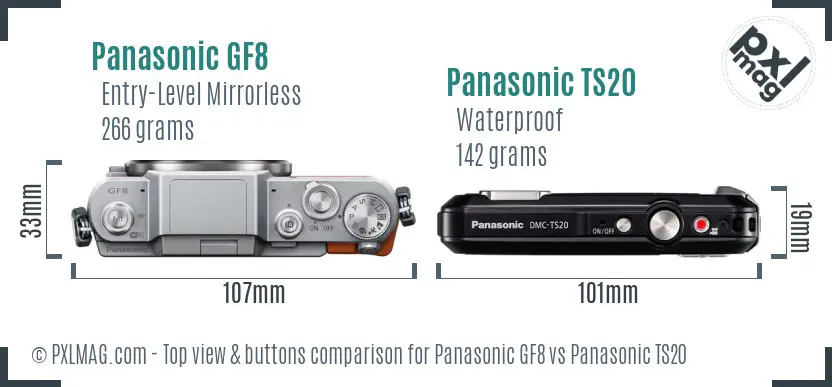 Panasonic GF8 vs Panasonic TS20 top view buttons comparison