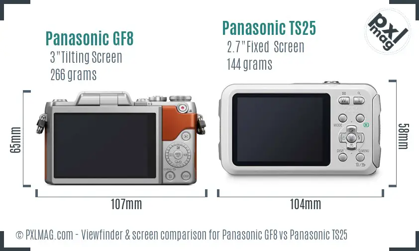 Panasonic GF8 vs Panasonic TS25 Screen and Viewfinder comparison