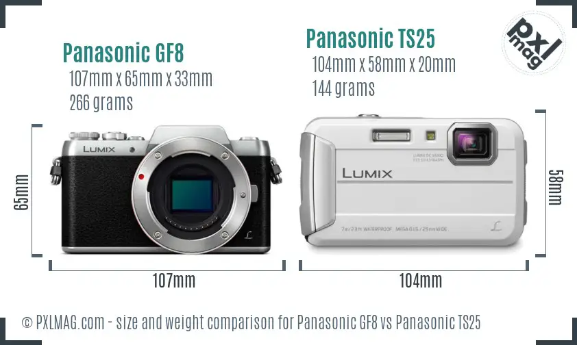 Panasonic GF8 vs Panasonic TS25 size comparison