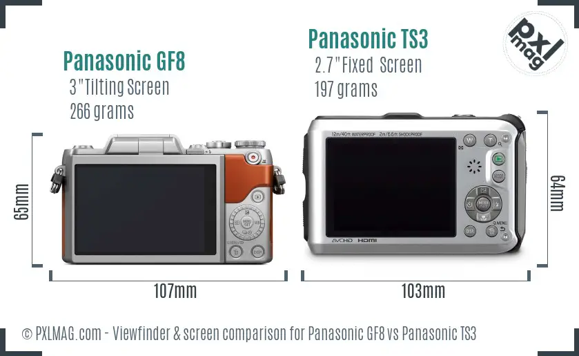 Panasonic GF8 vs Panasonic TS3 Screen and Viewfinder comparison