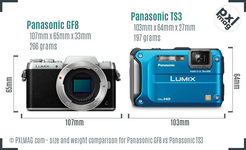 Panasonic GF8 vs Panasonic TS3 size comparison