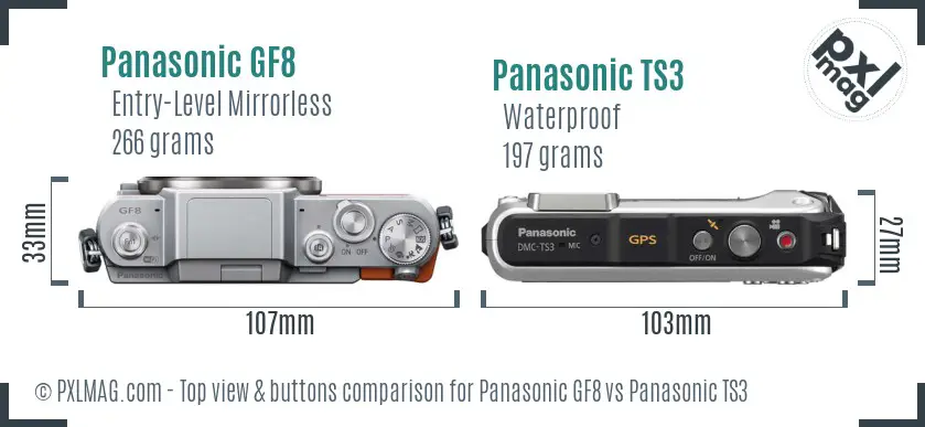 Panasonic GF8 vs Panasonic TS3 top view buttons comparison