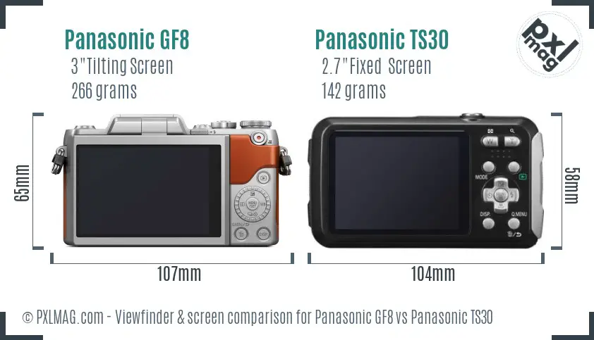 Panasonic GF8 vs Panasonic TS30 Screen and Viewfinder comparison