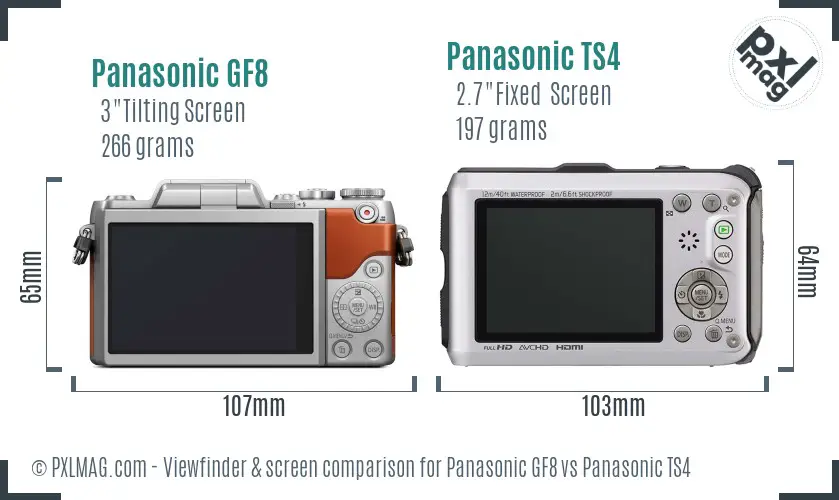Panasonic GF8 vs Panasonic TS4 Screen and Viewfinder comparison