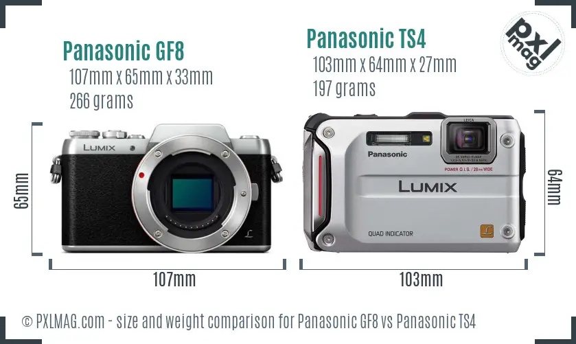 Panasonic GF8 vs Panasonic TS4 size comparison
