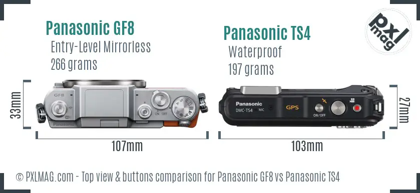 Panasonic GF8 vs Panasonic TS4 top view buttons comparison