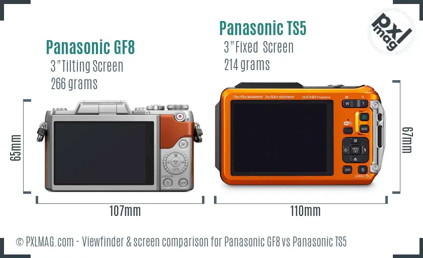 Panasonic GF8 vs Panasonic TS5 Screen and Viewfinder comparison