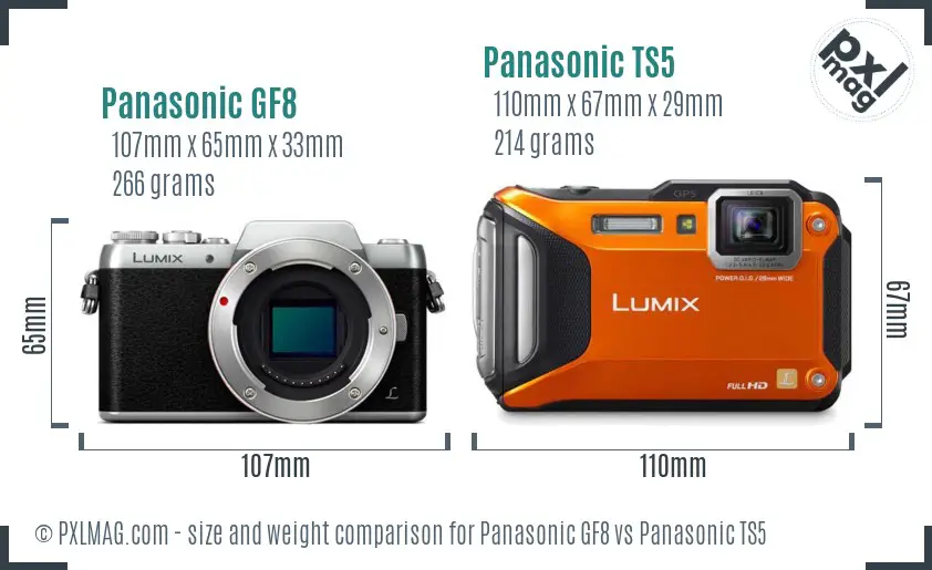 Panasonic GF8 vs Panasonic TS5 size comparison