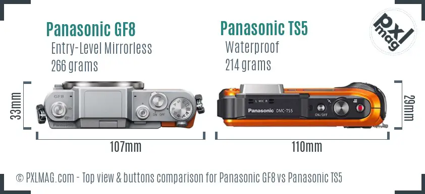 Panasonic GF8 vs Panasonic TS5 top view buttons comparison