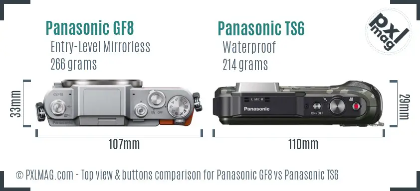 Panasonic GF8 vs Panasonic TS6 top view buttons comparison