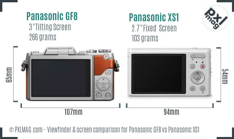 Panasonic GF8 vs Panasonic XS1 Screen and Viewfinder comparison