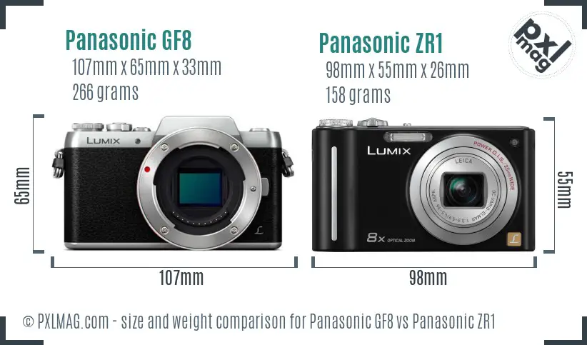 Panasonic GF8 vs Panasonic ZR1 size comparison