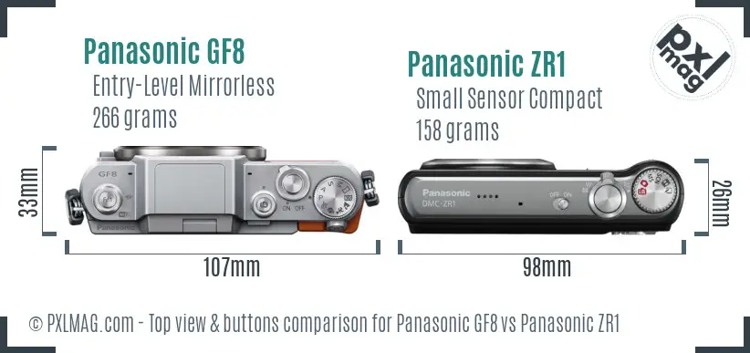 Panasonic GF8 vs Panasonic ZR1 top view buttons comparison