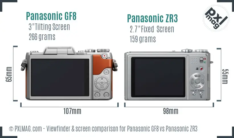 Panasonic GF8 vs Panasonic ZR3 Screen and Viewfinder comparison