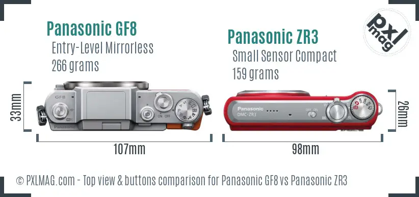 Panasonic GF8 vs Panasonic ZR3 top view buttons comparison