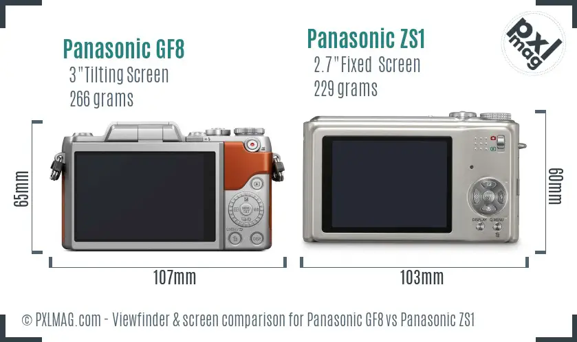 Panasonic GF8 vs Panasonic ZS1 Screen and Viewfinder comparison