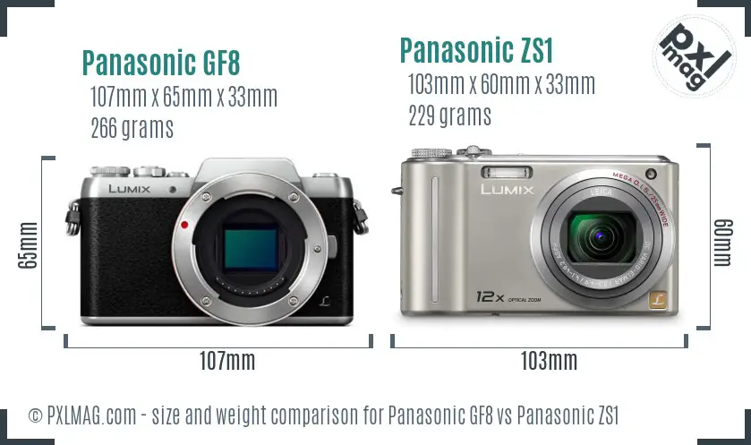 Panasonic GF8 vs Panasonic ZS1 size comparison