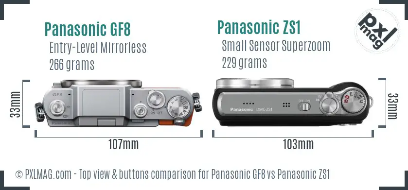 Panasonic GF8 vs Panasonic ZS1 top view buttons comparison