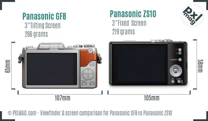 Panasonic GF8 vs Panasonic ZS10 Screen and Viewfinder comparison