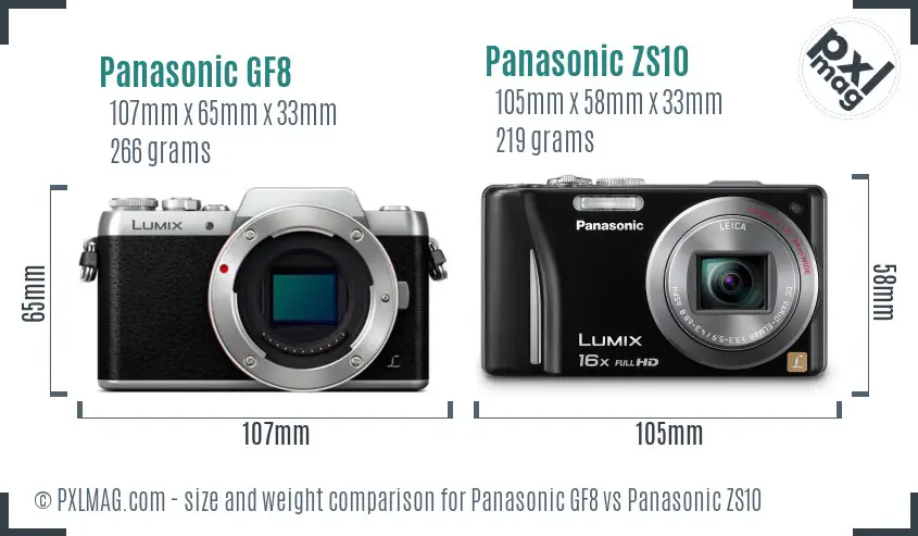 Panasonic GF8 vs Panasonic ZS10 size comparison
