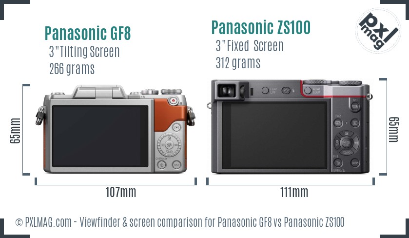 Panasonic GF8 vs Panasonic ZS100 Screen and Viewfinder comparison