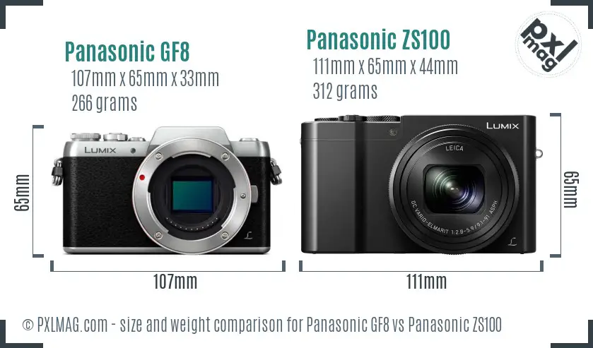Panasonic GF8 vs Panasonic ZS100 size comparison