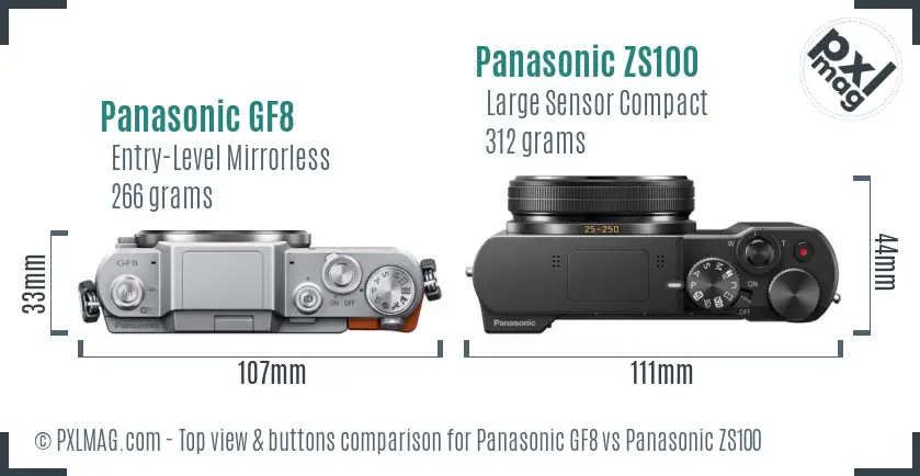 Panasonic GF8 vs Panasonic ZS100 top view buttons comparison