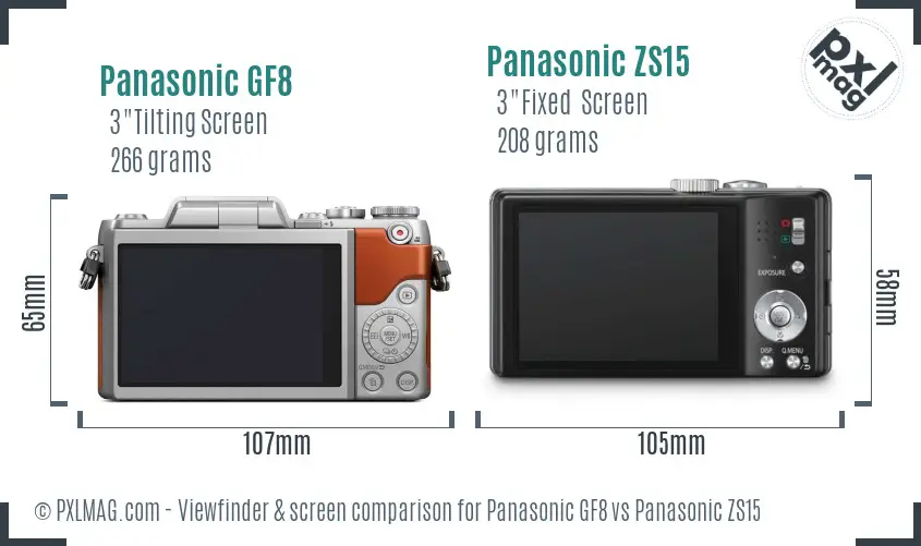 Panasonic GF8 vs Panasonic ZS15 Screen and Viewfinder comparison