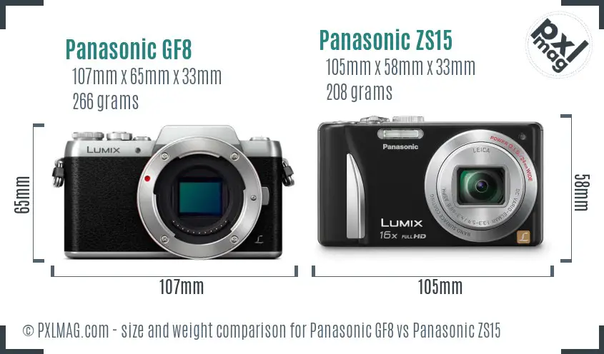 Panasonic GF8 vs Panasonic ZS15 size comparison
