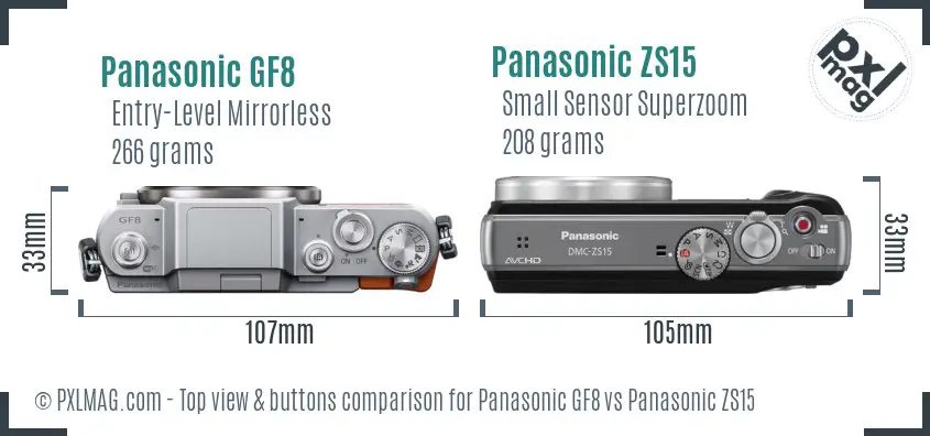 Panasonic GF8 vs Panasonic ZS15 top view buttons comparison