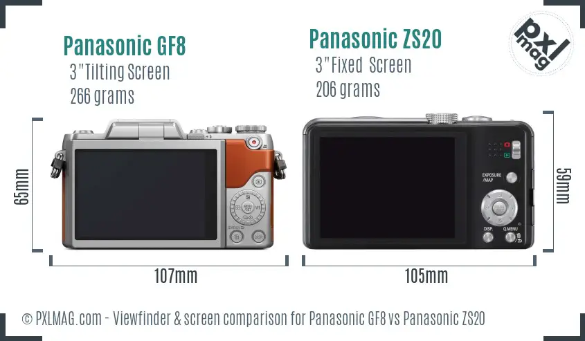 Panasonic GF8 vs Panasonic ZS20 Screen and Viewfinder comparison